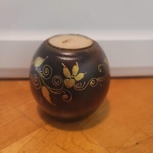 Mango Wood Tealight gold floral design candle holder round design Boho Tiki Deco